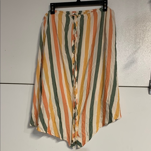 ANTHROPOLOGIE STRIPED HALTER FLOWY DRESS MEDIUM GREEN ORANGE - Picture 2 of 6